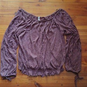Free People Pierced Long Sleeve Plum Airy Top L